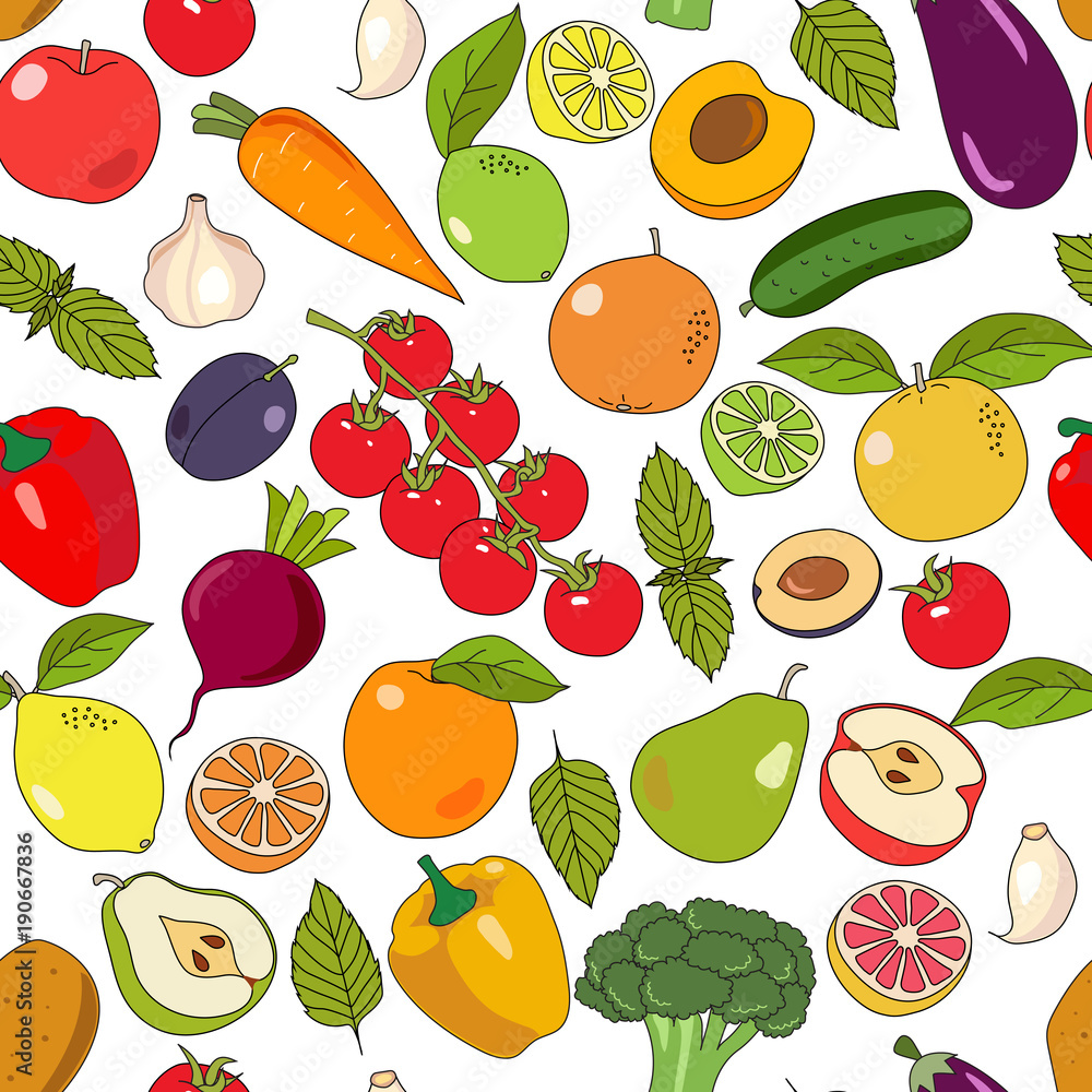 Fruits and vegetables seamless pattern - cute colorful vector ...