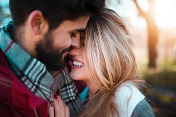 Wall Mural - Couple having romantic moments outdoors.