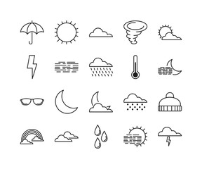 Poster - Weather thin line icons, forecast vector illustration