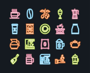 Sticker - Set of 20 Coffe and tea beverage icon pack, drinks thin line vectors