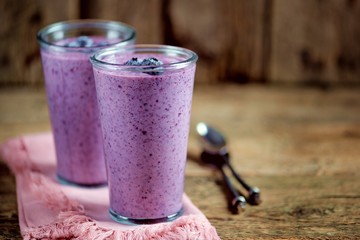 Protein cocktail of yogurt, milk, honey and blueberries.