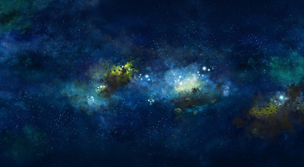 Wall Mural - Space illustration with glow and planets