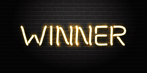 Wall Mural - Vector realistic isolated neon sign of Winner lettering for decoration and covering on the wall background. Concept of casino winning, award ceremony and jackpot.