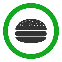 Sticker - EATERY sign. Hamburger icon in green circle. Vector.