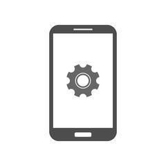 Sticker - Smartphone with cogwheel icon on screen. Vector.