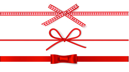 Wall Mural - set of decorative red bows with horizontal ribbon for gift decor. holiday decorations. vector bow an