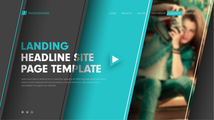 Wall Mural - template header site with diagonal black and blue lines and a place for a photo.