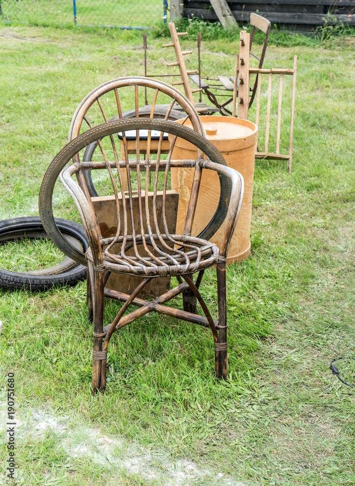 Photo Art Print Flea Market Wicker Chair Garden Tools