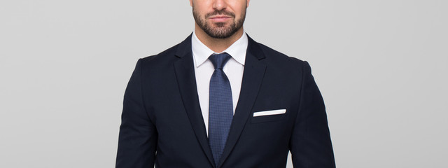 young businessman banner on grey background