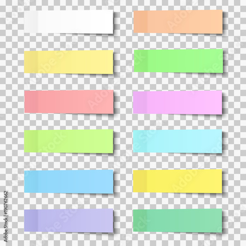 Fotomural Post note stickers with shadow, paper sticky tapes set placed on transparent background