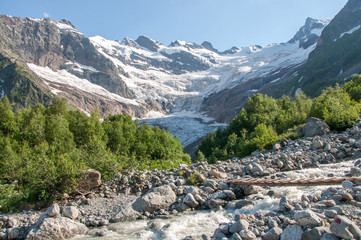 Wall Mural - Bridge over mountain river.