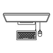 © Grgroup - desktop computer on top view in black contour vector illustration