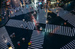 Crossing in Tokyo. Aerial view of people crossing the street
