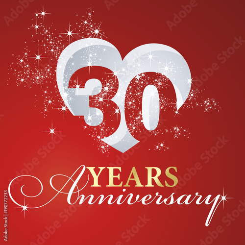 фотография 30 years anniversary firework heart red greeting card icon logo