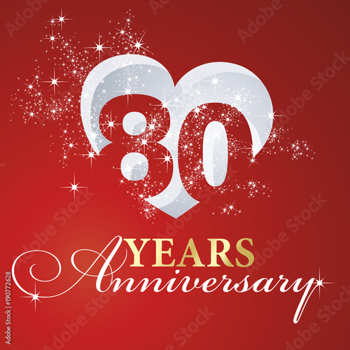 Платно 80 years anniversary firework heart red greeting card icon logo