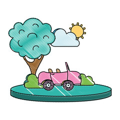 Poster - grated sport car in the city with tree and cloud