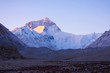 Mount Everest summit on sunrise from tourist base camp at Tibetan side in China