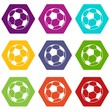 © ylivdesign - Soccer ball icon set color hexahedron