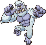 Fototapeta Dinusie - Angry yeti monster jumping at the screen. Vector clip art illustration with simple gradients. All in a single layer. 