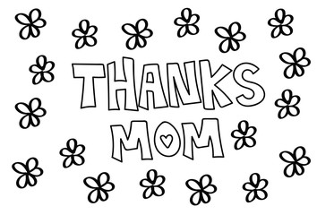 Sticker - Thanks Mom Flowers Coloring Page