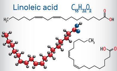 Poster - linoleic acid (la). structural chemical formula and molecule model