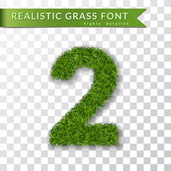 grass number 2. green number two, isolated on white transparent background. green grass 3d 2, fresh 