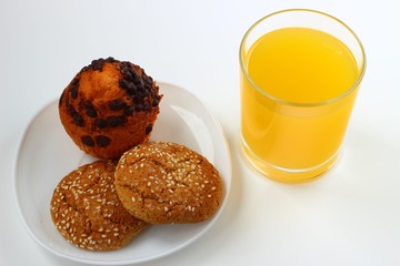 Poster - Orange juice, oatmeal cookies and muffins