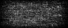 Black Grunge Brick Wall Panoramic Background.