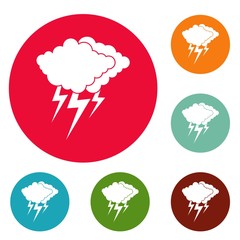 Sticker - Cloud thunder flash icons circle set vector isolated on white background