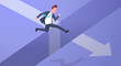 © mast3r - Business Risk Concept With Businessman Jumping Over Gap On Arrow Chart Flat Vector Illustration