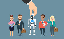 Human Hand Picking Robot Android Of  Business People Recruitment 