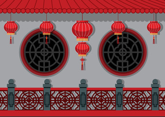Wall Mural - chinese theme background with lanterns on the wall