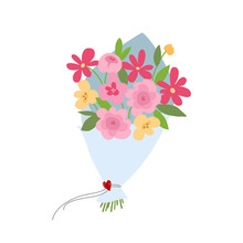 Spring Bouquet Of Flowers. Valentines Day, Wedding Bouquet Flowers, Birthday Bouquet Flowers. Vector Illustration In Flat Design