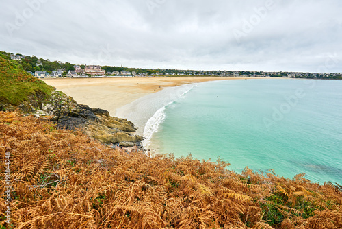 Fotografie, Obraz Brittany beach called The Big Beach taken from Pointe de la garde, Saint-Cast-le