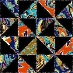 Aufkleber - Seamless background pattern. Geometric patchwork pattern of a triangles. Paisley ornament.