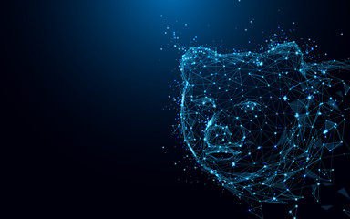 Aufkleber - Abstract Bear Head form lines and triangles, point connecting network on blue background. Illustration vector