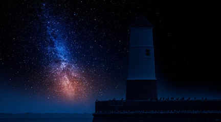 Wall Mural - lantern in enter to the sea and milky way