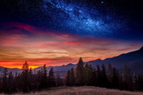 Fototapeta Zachód słońca - Sunset in Tatras mountain in Zakopane with stars, Poland