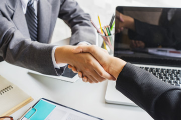 Business handshake and people. Handshake Business concept in office. 