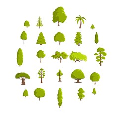 Poster - Tree icons set. Flat illustration of 25 tree vector icons isolated on white background