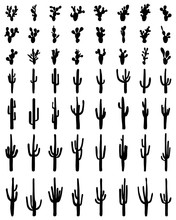 Black Silhouettes Of Different Cactus On A White Background