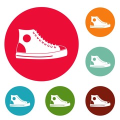 Sticker - Men shoe icons circle set vector isolated on white background