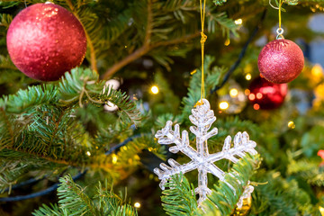 Close up of Christmas tree decorations