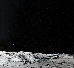 Wall Mural - moon surface. realistic 3d render of moon and space. space and planet. satellite. nebula. stars. ele