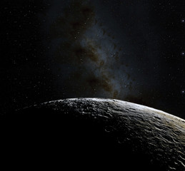 Wall Mural - moon surface. realistic 3d render of moon and space. space and planet. satellite. nebula. stars. ele
