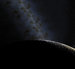 Wall Mural - moon surface. realistic 3d render of moon and space. space and planet. satellite. nebula. stars. ele