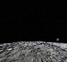 Wall Mural - moon surface. realistic 3d render of moon and space. space and planet. satellite. nebula. stars. ele