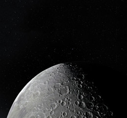 Wall Mural - moon surface. realistic 3d render of moon and space. space and planet. satellite. nebula. stars. ele