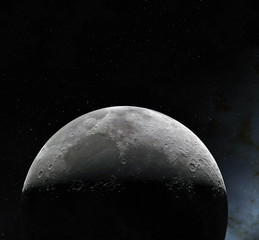 Wall Mural - moon surface. realistic 3d render of moon and space. space and planet. satellite. nebula. stars. ele