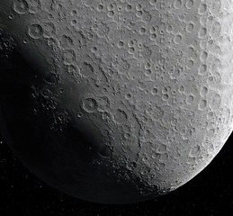 Wall Mural - moon surface. realistic 3d render of moon and space. space and planet. satellite. nebula. stars. ele
